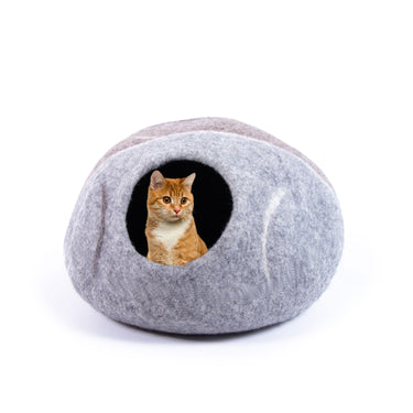 Natural stripped felt cat cave bed